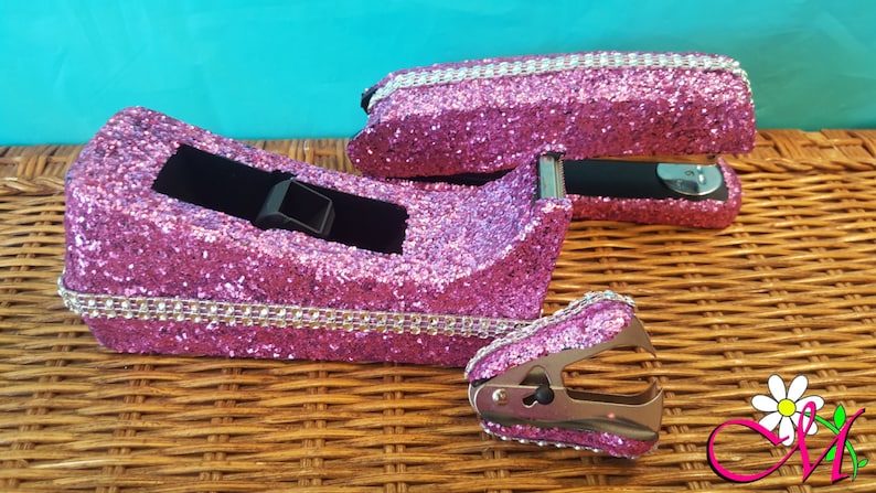 Glitter Stapler Tape Dispenser And Staple Remover Set Etsy