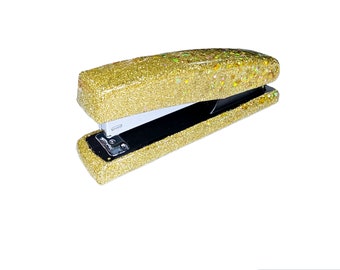 Personalized Epoxy Sealed Holographic Gold Glitter Ombre Office Stapler, Gold Glitter Stapler with Name, Custom Full Size Office Stapler