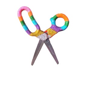 Custom Epoxy Sealed Colorful Striped Glitter School Scissors, Kid Rainbow School Scissors, Blunt Tip, Elementary Scissors, School Supplies image 3