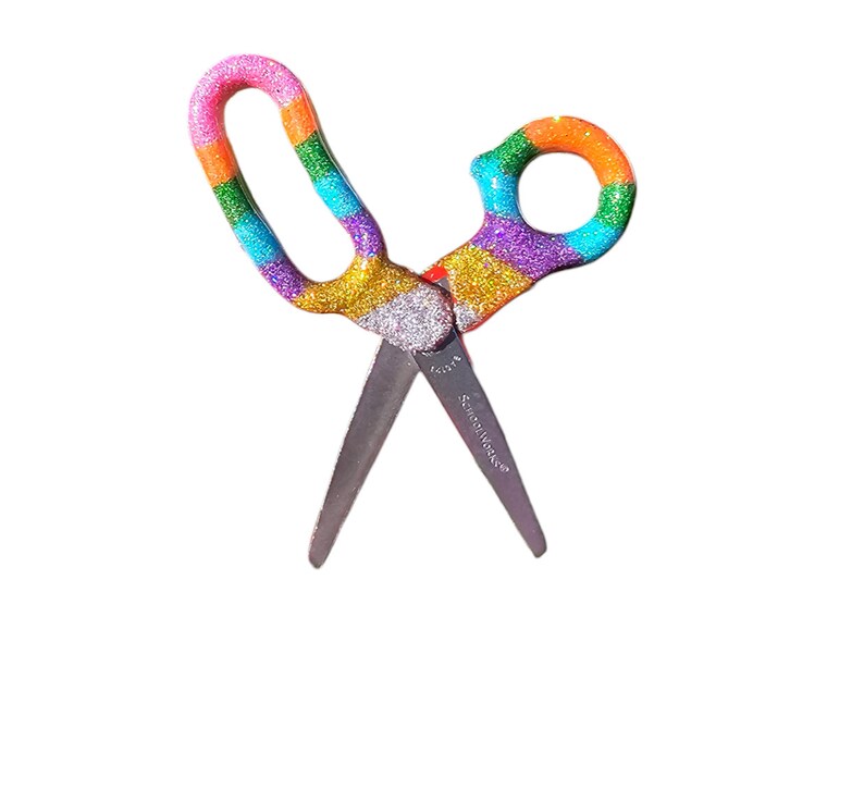 Custom Epoxy Sealed Colorful Striped Glitter School Scissors, Kid Rainbow School Scissors, Blunt Tip, Elementary Scissors, School Supplies image 3