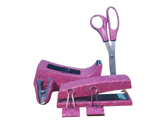 Purple Stapler & Tape Dispenser Desk Set