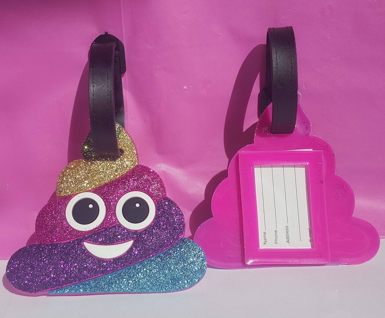 Rainbow Glitter Poop Emoji Luggage Tag Poop Emoji Keychain Etsy