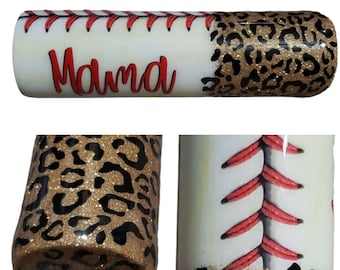 1 EPOXY Cheetah Baseball Mama Dirty Realistic Laces Stainless Steel Tumbler, Cheetah Print Mama Baseball Tumbler, Baseball Laces Mom Cheetah