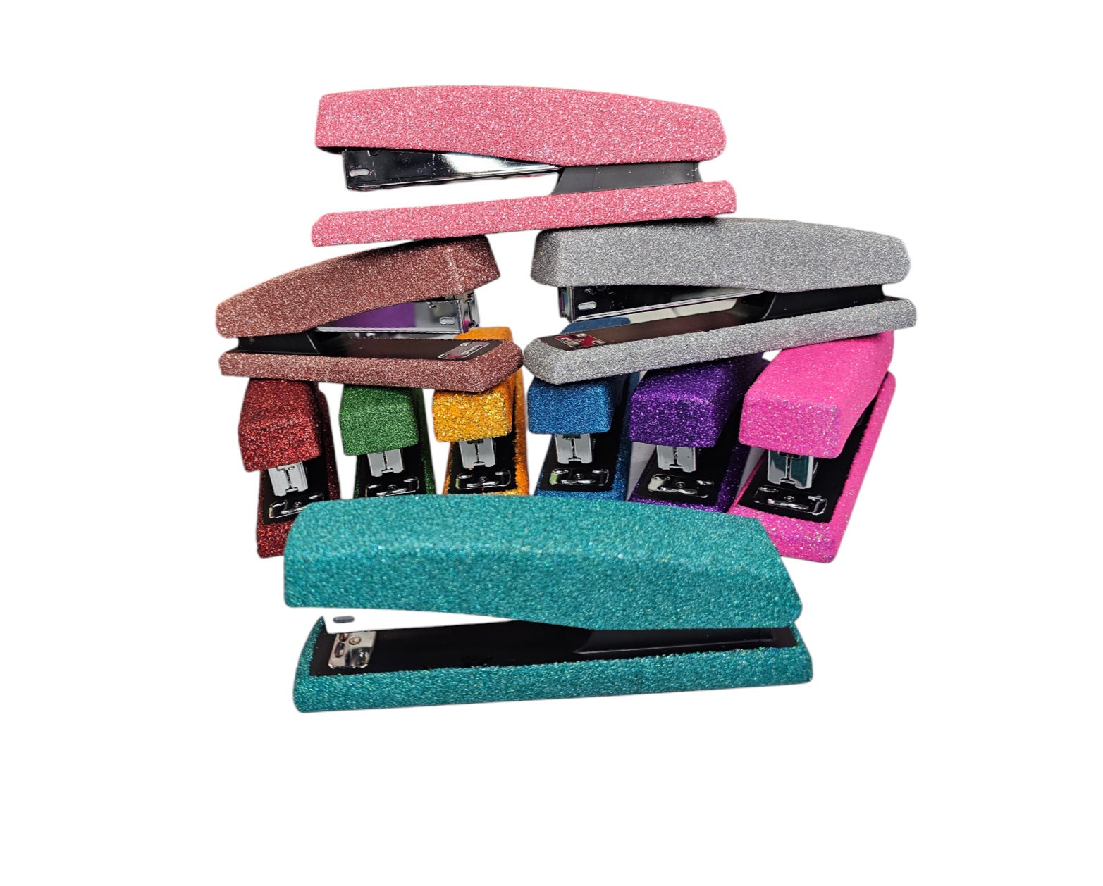 Small Spring Loaded Stapler Cute Colorful Glitter Stapler for School and Teachers, Full Size Spring ...