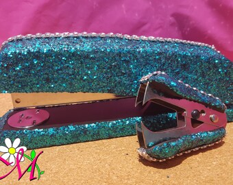 Turquoise Glitter Stapler and Staple Remover Set, Turquoise Stapler, Turquoise Staple Remover, Turquoise Office, Sparkly Desk Accessories