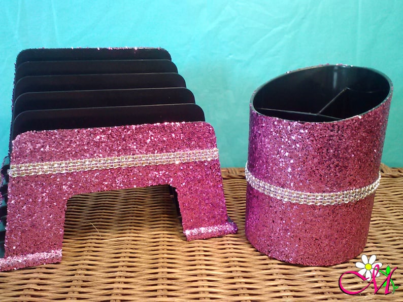 Glitter Incline Sorter And Large Pencil Holder Glitter Office Etsy