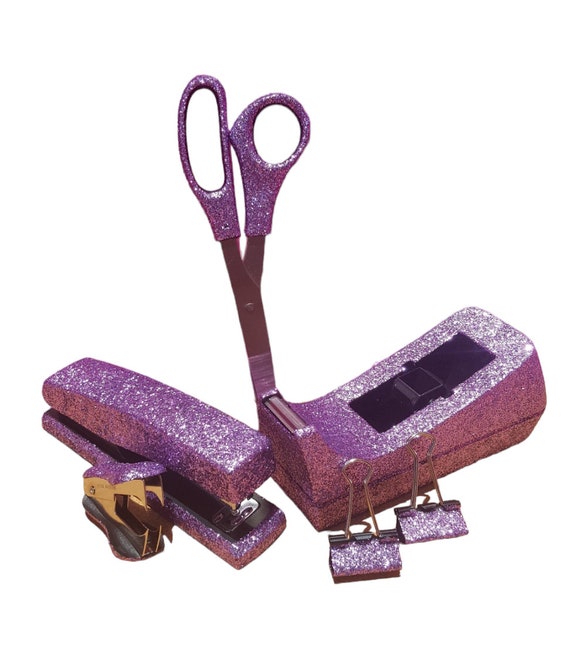 PURPLE Glitter Office Supplies, Purple Office Set, Tape Dispenser
