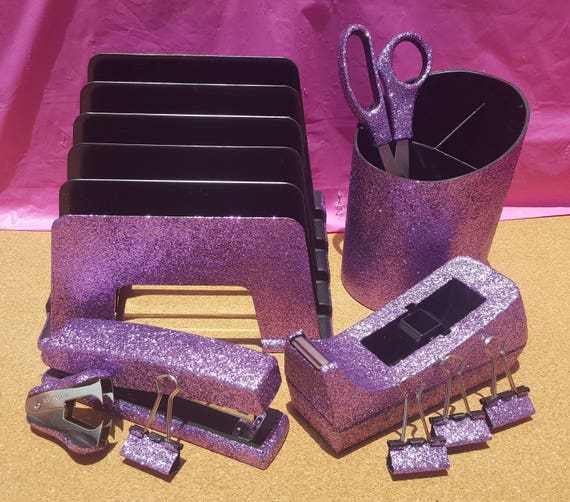 PURPLE Glitter Office Supplies, Purple Office Set, Tape Dispenser