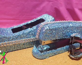 Light Blue Bling Glitter Stapler, Tape Dispenser, Staple Remover Set, Blue Office Supplies, Glitter Desk Accessories, Custom Office Supplies