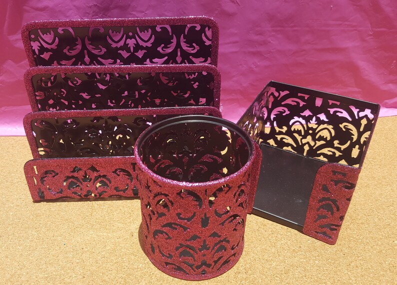 Glitter Desk Set Metal Your Choice Of Color Pink Office Etsy