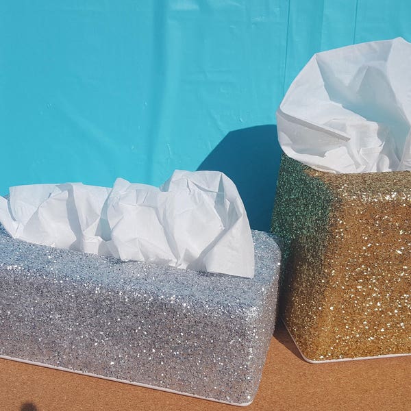 One Glitter Tissue Box Cover, (Your Choice of Glitter Color), Bathroom Accessories, Plastic Tissue Box Cover, Custom Decorative Tissue Box