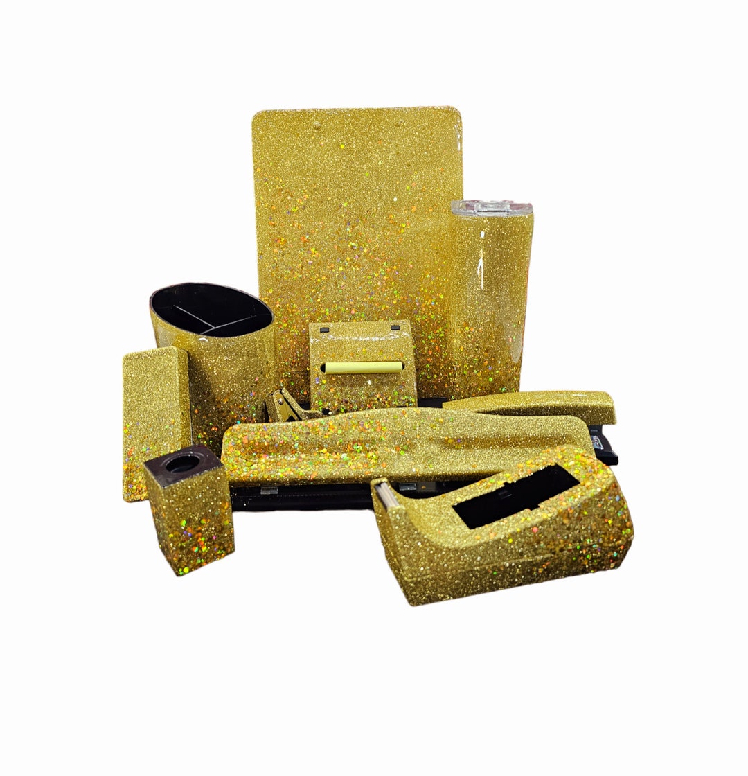 Epoxy Sealed Holographic Gold Glitter Ombre Office Supplies Set of 10