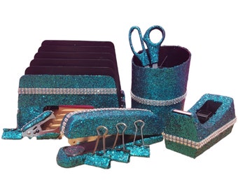 TURQUOISE Glitter Office Supplies, Glitter School Supplies, Teacher Supplies, Turquoise Teacher Gift, Turquoise Office Supplies, Blue Office