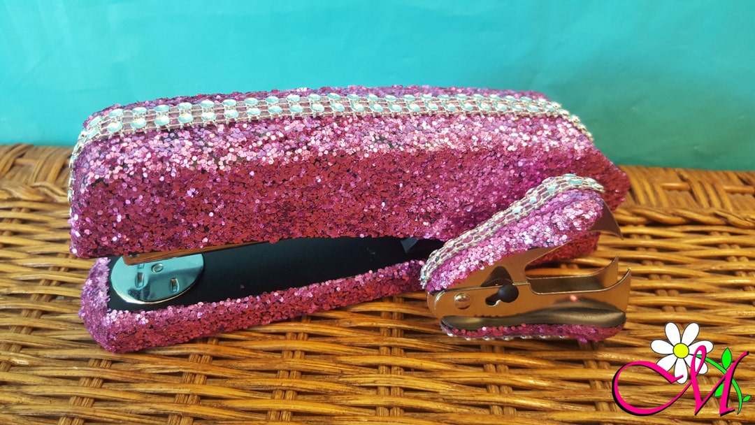 Bling Pink Glitter Stapler and Staple Remover Set, Pink Stapler, Pink