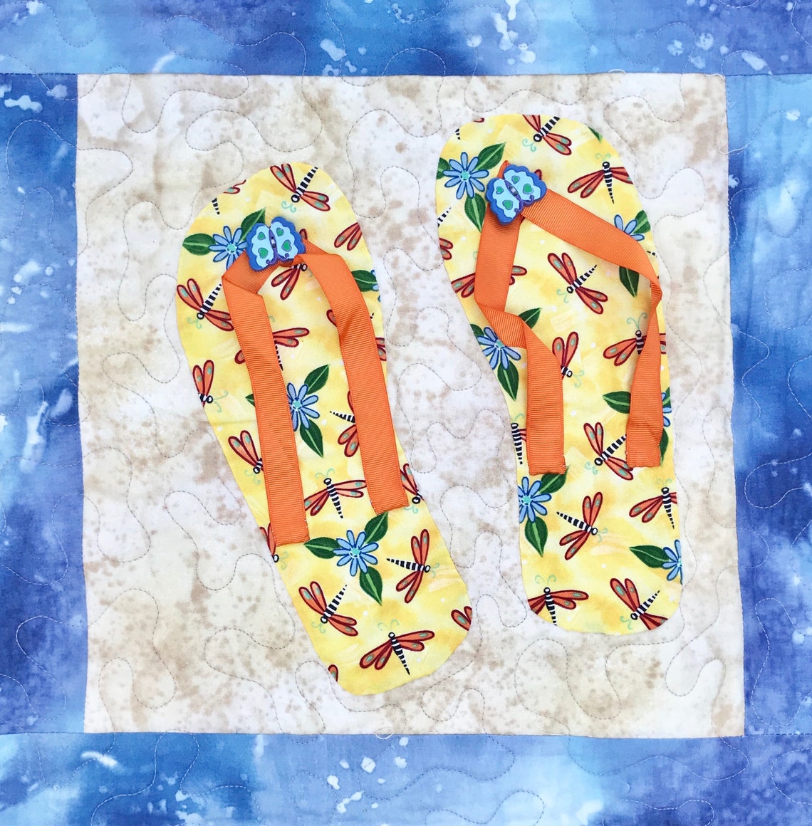 Applique Quilt PDF Pattern, Flip Flop'n Summer Embellished Quilt Applique Quilt PDF Pattern, Flip Flop'n Summer Embellished Quilt