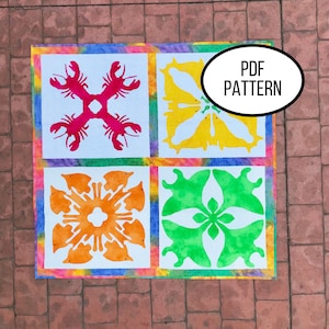 Hawaiische Applikation PDF Quilt Muster, Mantarochen Schmetterling Fisch Robbe Hummer, Wandbehang, Tischläufer, Kissen für Wohnkultur