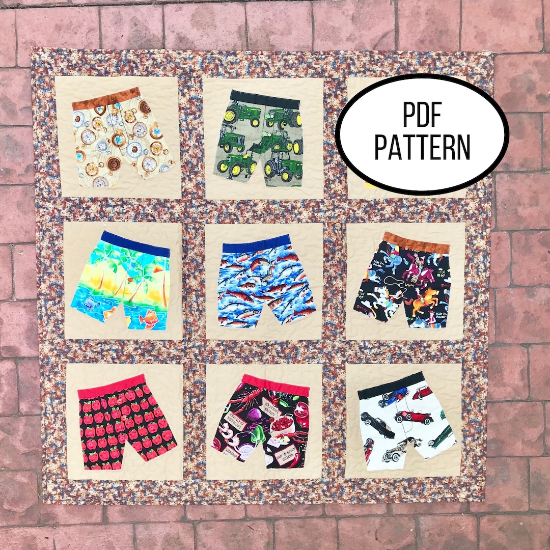 Applique Quilt PDF Pattern, Boxers Embellished Quilt Pattern, Men's ...