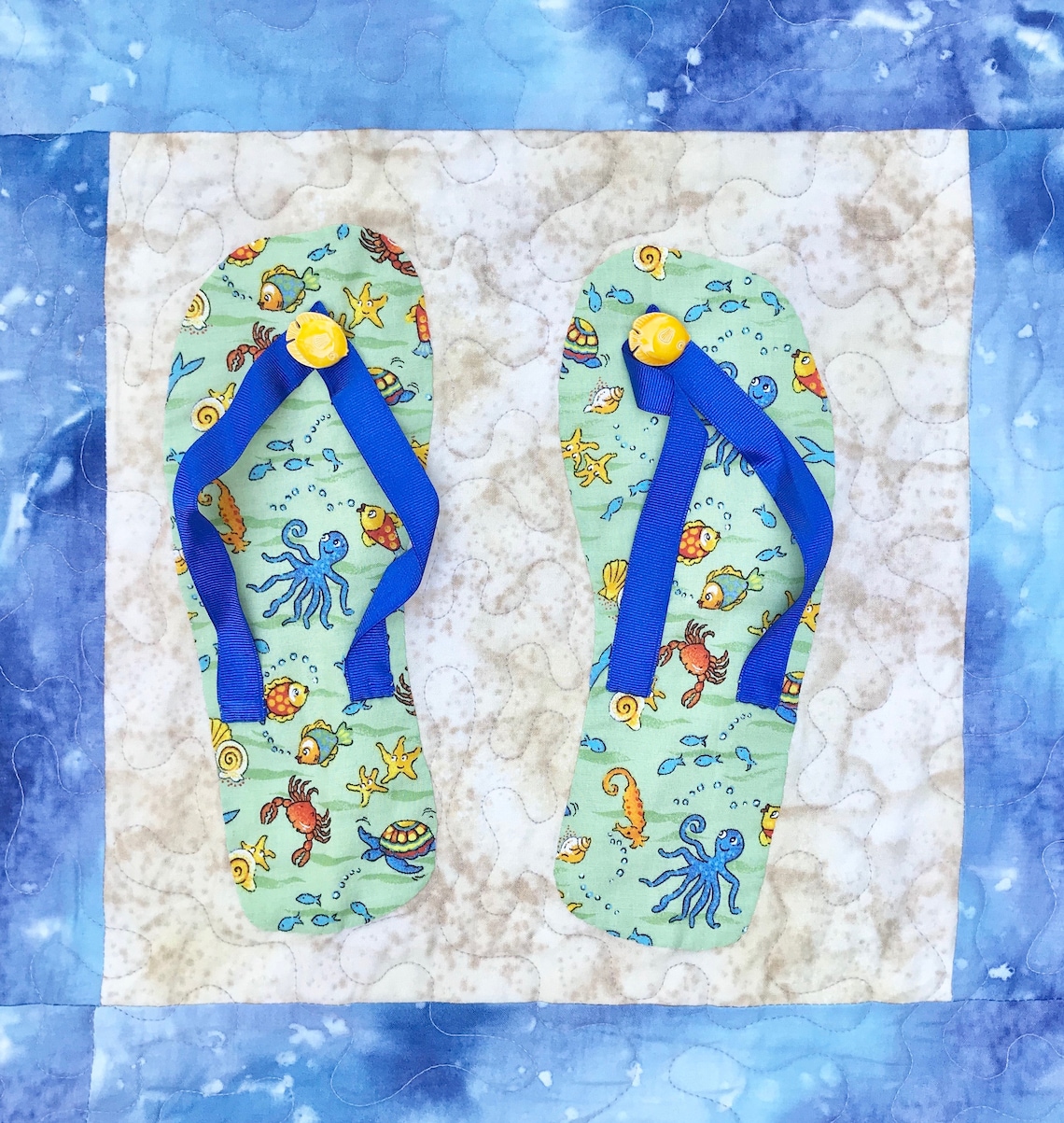 Applique Quilt PDF Pattern, Flip Flop'n Summer Embellished Quilt