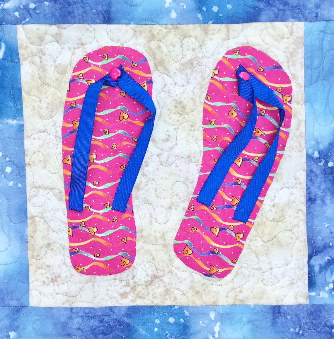 Applique Quilt PDF Pattern, Flip Flop'n Summer Embellished Quilt Applique Quilt PDF Pattern, Flip Flop'n Summer Embellished Quilt