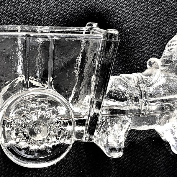 ClearGlass Pony Pulling Wagon~Jeanette Glass Co~Toothpick, Sugar Packet, Trinket Holder~1950's Era~Vintage Pressed Glass~Excellent Condition