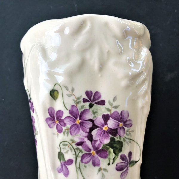 Vtg Kernewek Pottery Vase~Violet Patterns-Vanity Cup~Bathroom Cup~Multi Usage~Cosmetic & Toiletry Storage~Floral Design Vase~Excellent Cond~