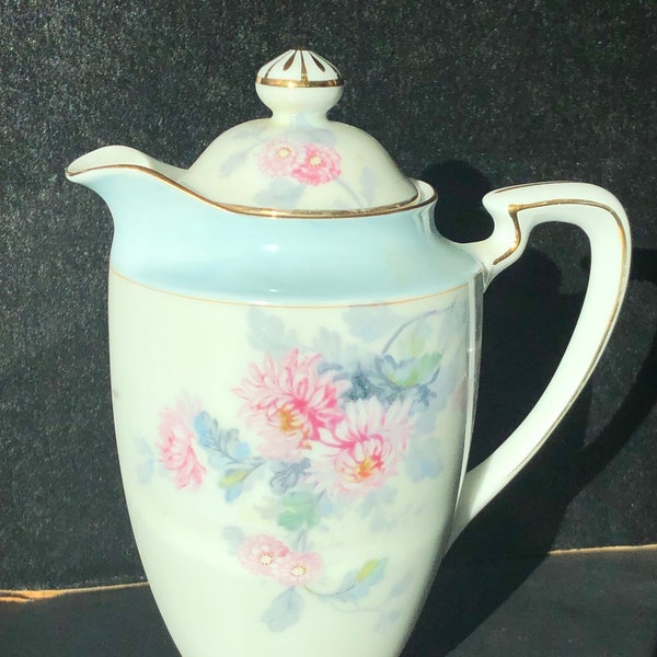 Vintage Noritake Lidded Pitcher/Tall Creamer~6 1/2 In Tall~Pink Mum Flowers~M in Noritake Wreath Stamp~Versitle Usage~Vintage China~Japan