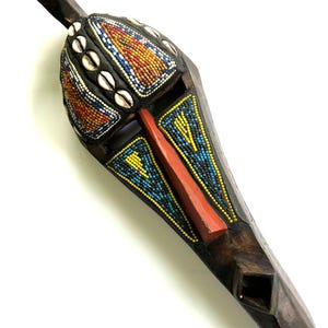 Lg West African Wooden Mask~Handcrafted from Wood, Cowrie Shells, and Seed Beads~Tribal Senufo Mask~African Folk Art~Excellent Vtg Condition