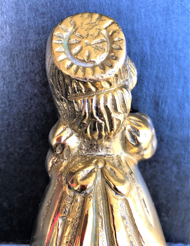 Solid Brass Bell~Shaped like a Little Girl Holding a Broom~Child Maid~Vintage Brass Bell~Collectible Bells~