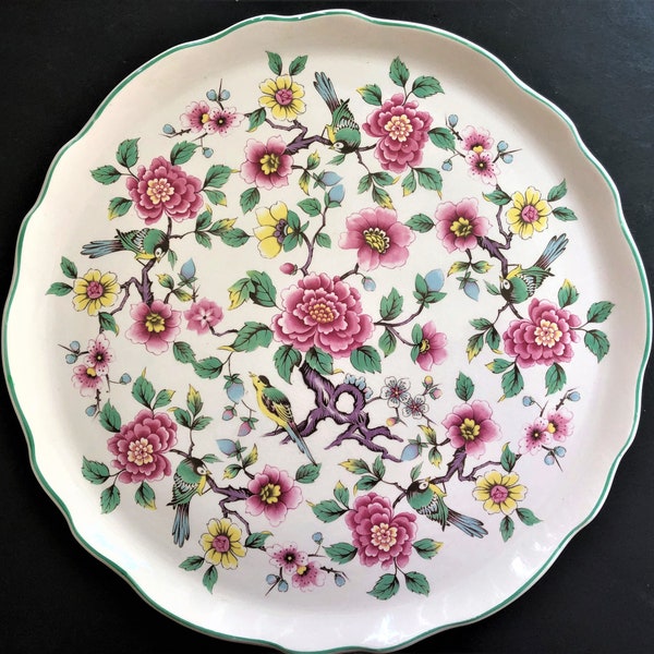 Old Foley~James Kent LTD~CHINESE ROSE Pattern~10 3/4 In Cake Plate~ Made in England~Multi Use Round Serving Platter~Excellent Vtg Condition~