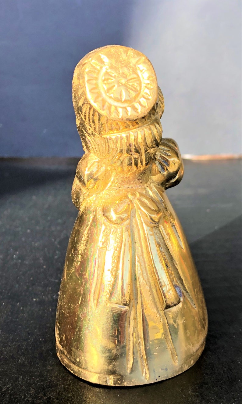 Solid Brass Bell~Shaped like a Little Girl Holding a Broom~Child Maid~Vintage Brass Bell~Collectible Bells~