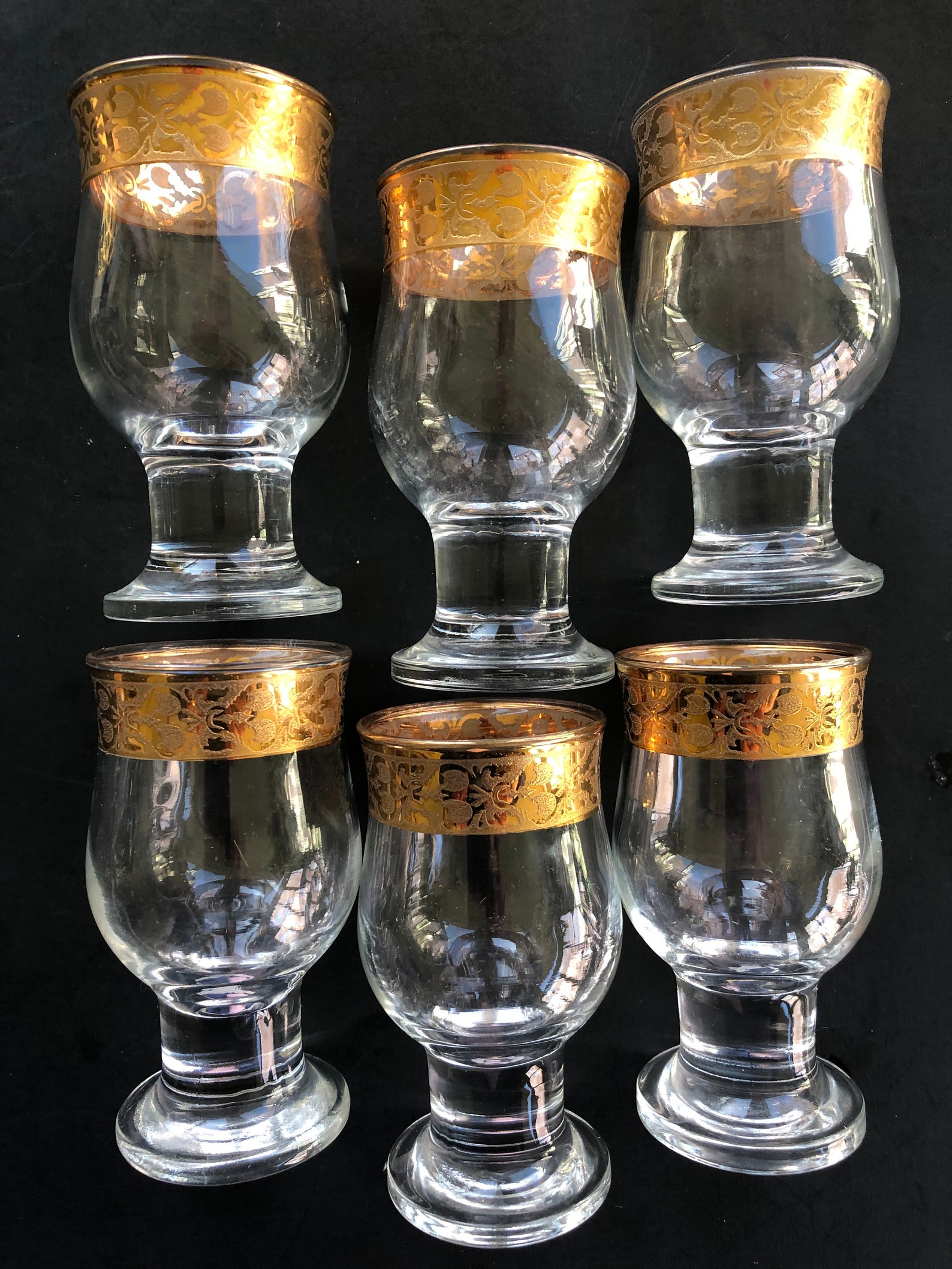 Gold Rim Tulip Shaped Cordial Glasses6 Vintage Clear Glass Etsy