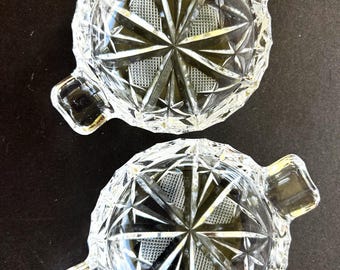 2 Crystal/Glass Ashtrays~American Brilliant Cut Period~Hobstar Pattern~Small Round Ashtrays~Circa 1900's~ Vtg. Tobacciana~Smokers Accessory~