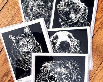 Linocut Animal Greeting Cards (sets)