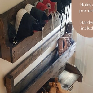 Wall shoe rack, entry way organizer, shoe shelf, storage shelf, wooden shelf, farmhouse, closet image 5