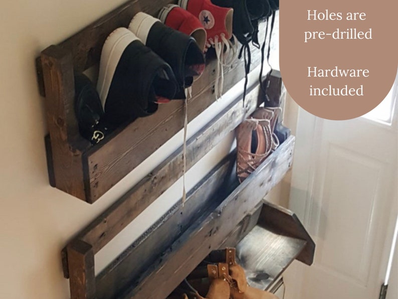 Wall shoe rack, entry way organizer, shoe shelf, storage shelf, wooden shelf, farmhouse, closet image 5