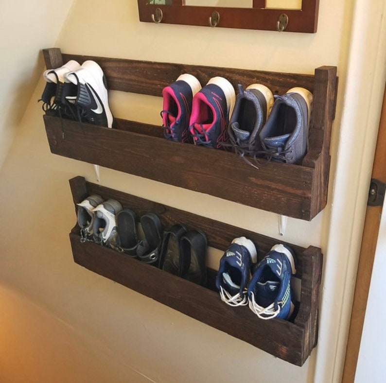Wall shoe rack, entry way organizer, shoe shelf, storage shelf, wooden shelf, farmhouse, closet image 8