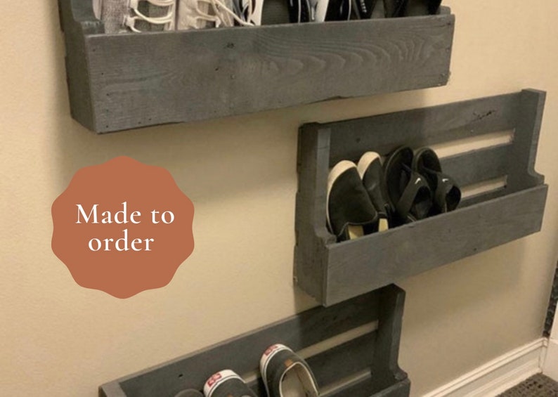 Wall shoe rack, entry way organizer, shoe shelf, storage shelf, wooden shelf, farmhouse, closet image 6