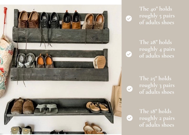 Wall shoe rack, entry way organizer, shoe shelf, storage shelf, wooden shelf, farmhouse, closet image 2