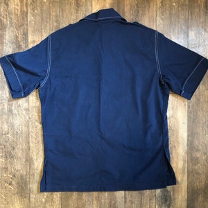 Vintage 1960's Men's M Navy Blue Short Sleeve Tunic Top with White Contrast Stitching, Double Hip Pockets, Notched Collar, and Snap Buttons image 5