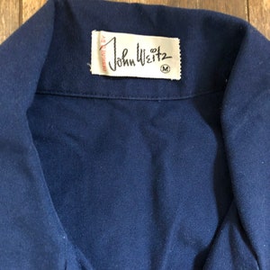 Vintage 1960's Men's M Navy Blue Short Sleeve Tunic Top with White Contrast Stitching, Double Hip Pockets, Notched Collar, and Snap Buttons image 4