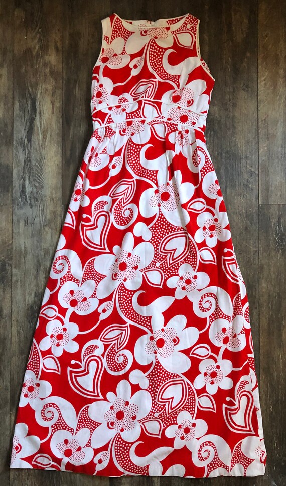 Vintage 1960's XS/S Red and White Hawaiian Print … - image 2