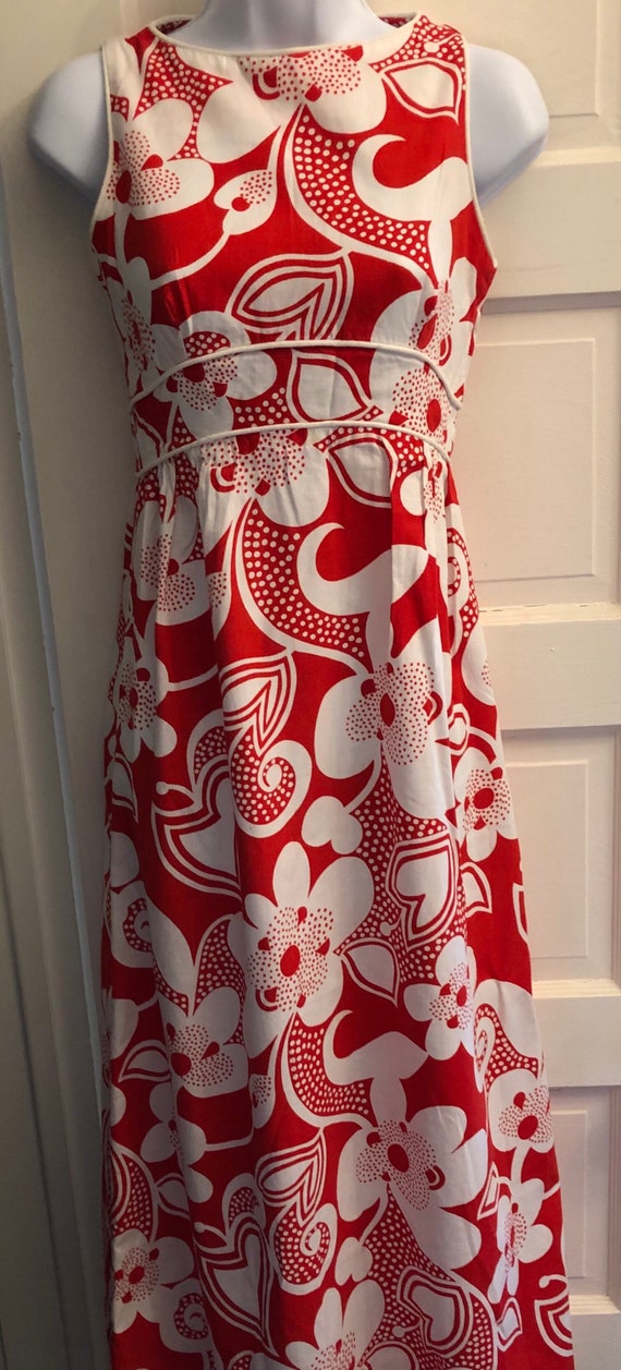 Vintage 1960's XS/S Red and White Hawaiian Print … - image 6