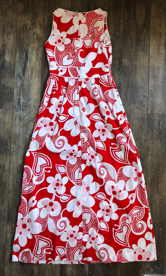 Vintage 1960's XS/S Red and White Hawaiian Print … - image 4