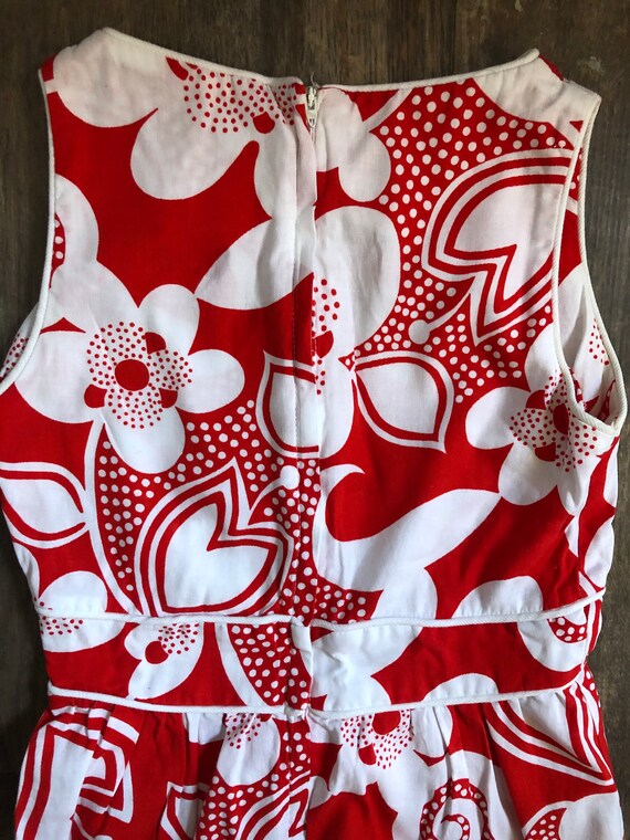 Vintage 1960's XS/S Red and White Hawaiian Print … - image 5