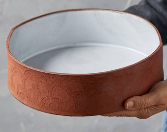 10" Round Casserole Baking Dish, Large Deep Baking Pan, High Rims Pie Baking Dish, Handmade Casserole, Brown White Baking and Serving Bowl