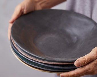 Handgemachte Keramik Salat Schüssel Set, Rustikale Pasta Servier Schüsseln, Schwarz