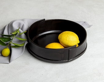 Black Round Deep XL Handmade Ceramic Black Casserole Baking and Serving Dish, Pottery Large Dinner Serving Bowl, High Rim Casserole Dish