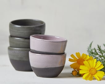 Set of 4 Handmade Ice-cream Cups Set, Purple & Black 10 Oz Coffee Cups Set, Ceramic Pinch Bowls, Small Dip Bowls, Soup Cups, Gift for Mom
