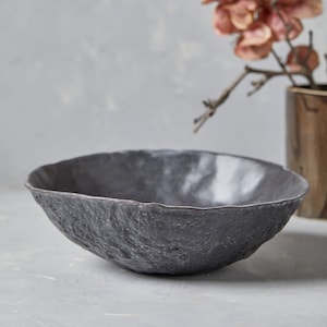 Handmade Large Organic Shape Black Serving Bowl, Black Ceramic Bowl, Textured Pottery Salad Bowl, Deep Decorative Bowl, Unique Wedding Gift image 1