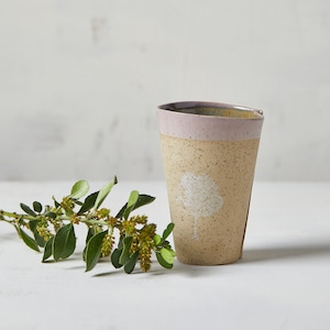 2 Tall Pottery Cups, Handmade Stoneware Set of TWO Cone Shape Tumblers, 11 Oz Large Ceramic Coffee Cups with Trees, Gift for Christmas
